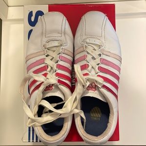 K Swiss Sneakers Size 7.5 White with Pink/Red stripes
